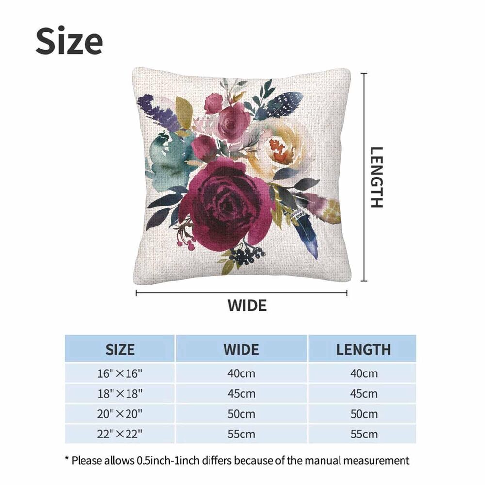 1033 Watercolor Rose Throw Pillow Covers Set of 2,Boho Floral Roses Flower - Picture 7 of 7